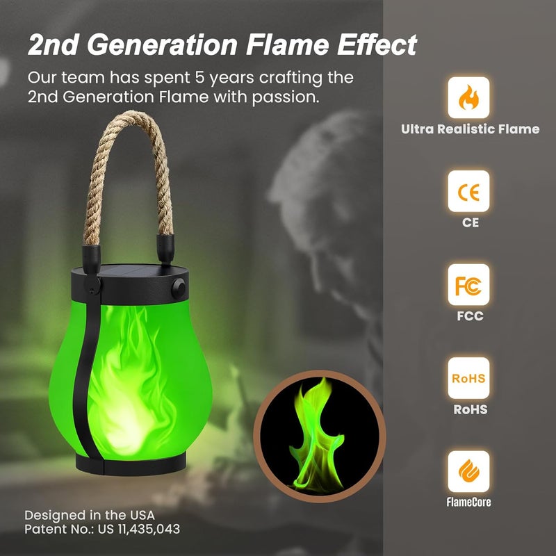Hompavo Gen2 Solar Lanterns Outdoor Waterproof with Realistic Flickering Flame, Dual Charging (USB/Solar) & 2 Modes - Decorative Hanging/Table Lights for Patio Garden Porch Halloween Decor, 2/Green - Image 2